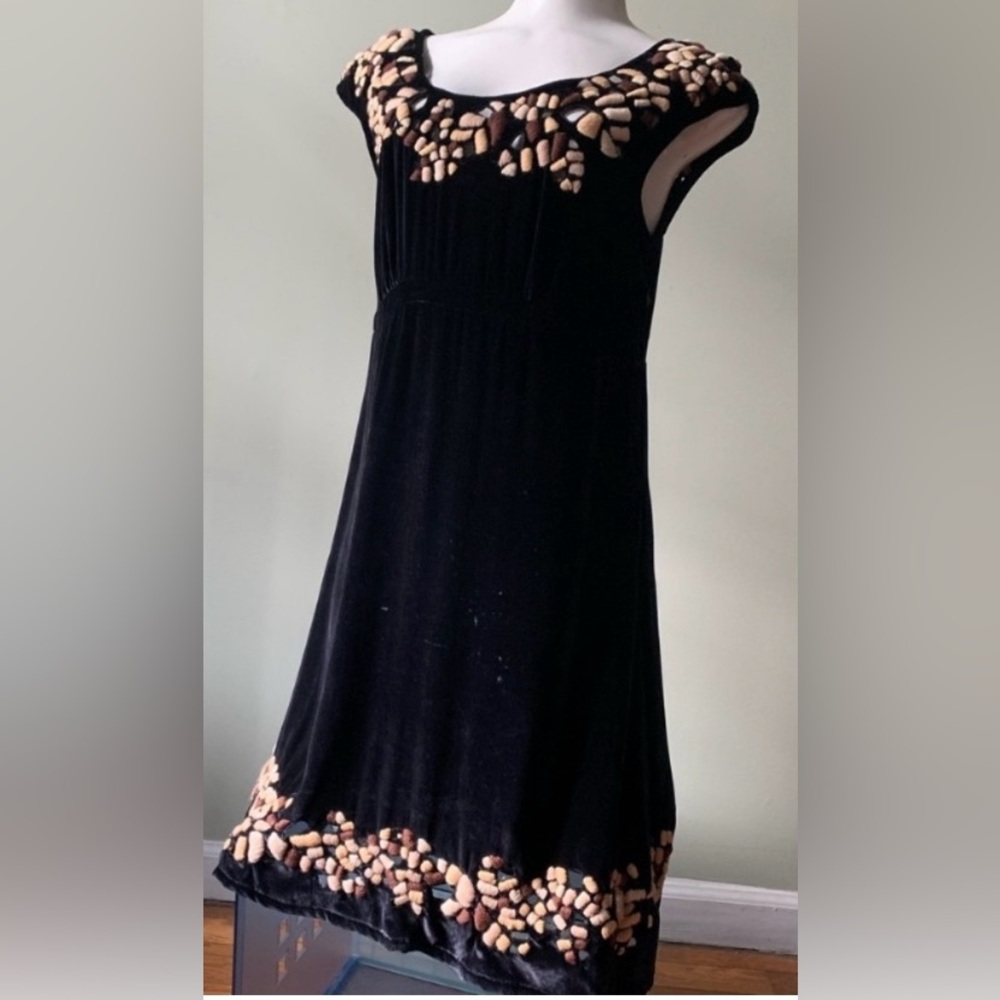 Rare UK Designer Allegra Hicks Black Embroidered Velvet Dress